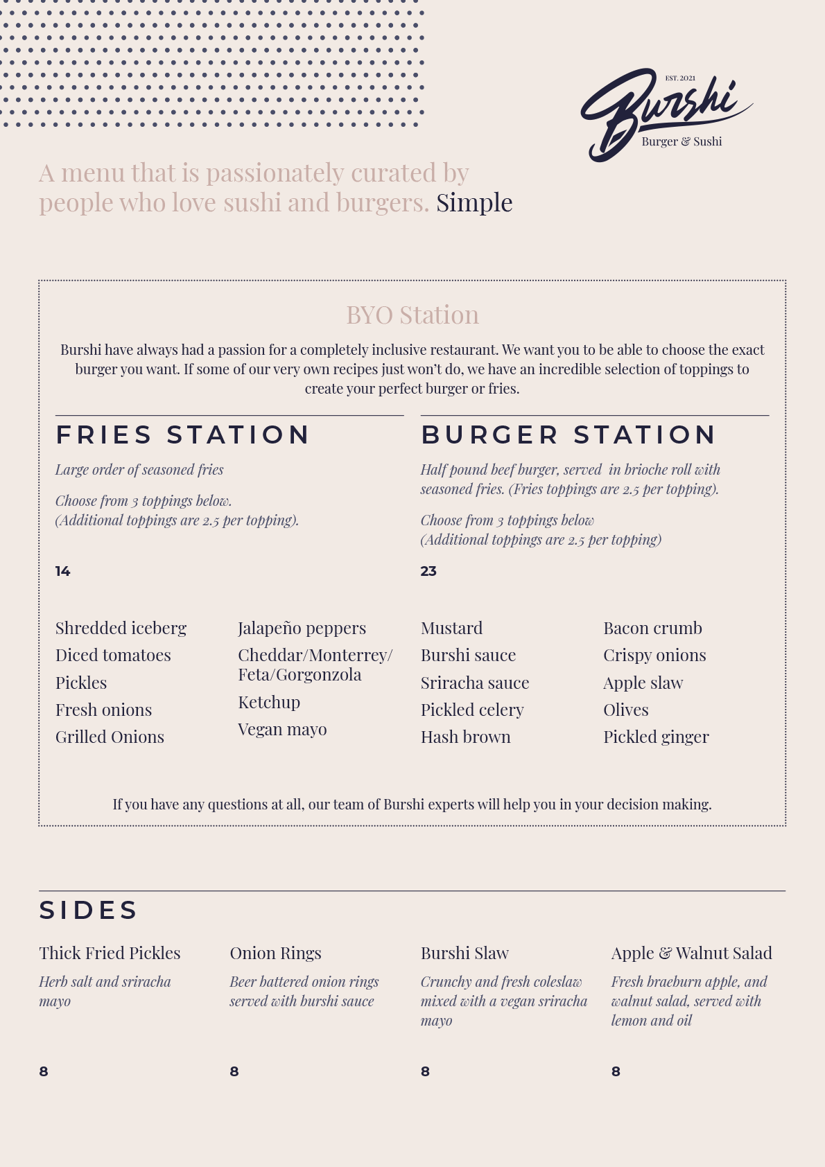Burshi Menu - Design Agency Brighton